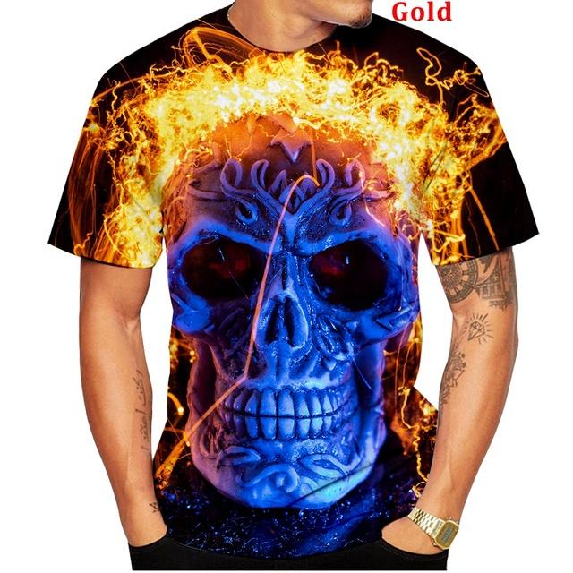 Men's Spring/Summer Fashion Funny Gothic Skull 3D Printed T Shirt Black Round Neck Short Sleeve Tops XXS-6XL