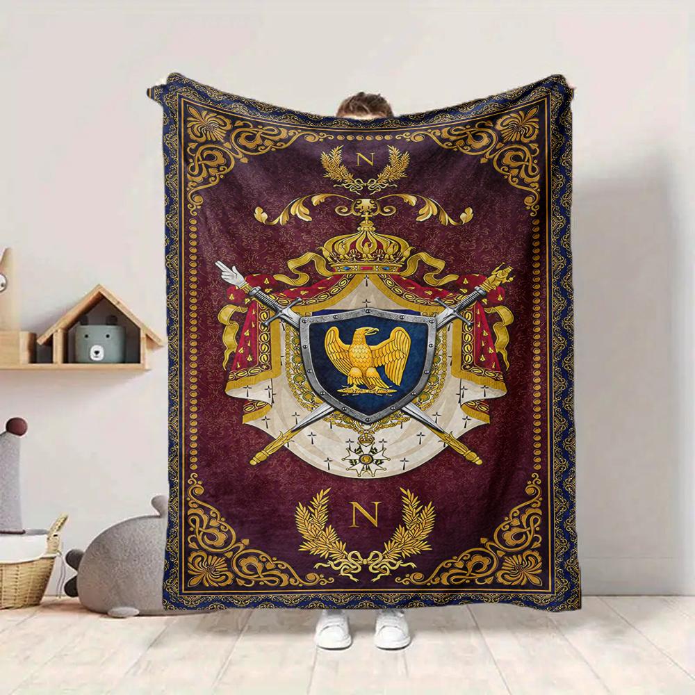 1Pc Royal Crest Blanket Soft And Comfortable Casual Warm Camping Travel Christmas Halloween Xmas Gift Em92812
