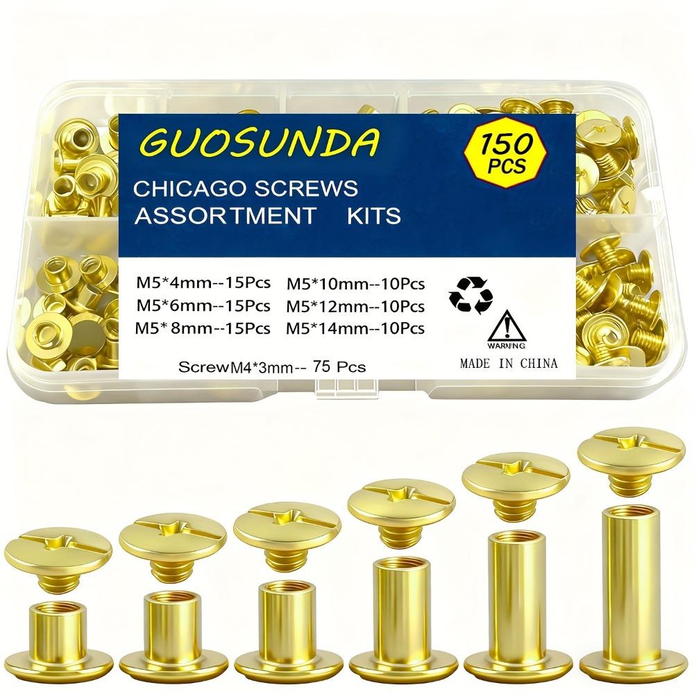 Round Flat Head Leather Rivets 6 Sizes Metal Screw Studs Kit Binding Rivets  Bookbinding