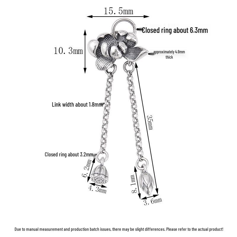 S925 Sterling Silver Lotus Tassel Pendant with Seedpod - Joyful Jewelry DIY Bracelet Component