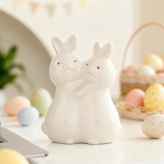 Пасхальный обнимающийся кролик Керамическая фигурка Миниатюрная Розовая Белая Пара Кроликов Статуэтка Дом Офис Рабочий стол