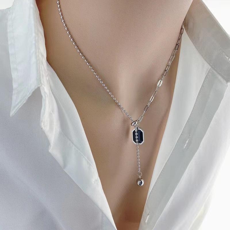 Women 'S New Black Block Pendant Necklace Women 'S Fringe Black Agate Clavicle Chain