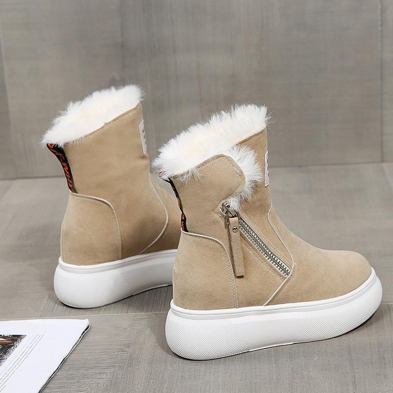 Короткие женские ботинки на толстой подошве с круглым носком и плюшевой подкладкой на губчатой подошве