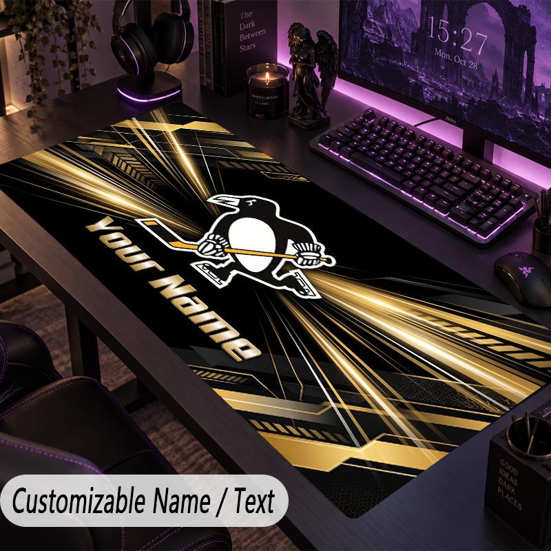 Large Mouse PadPittsburgh Penguins Custom Name Text Personalized Desk Mat Non Slip Gaming Pad
