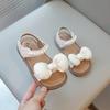 Baby Girls Sandals Soft Big Bowtie with Pearls Beading Princess Sweet Candy Color Kids Beach Shoes 2024 New Children Summer Flat