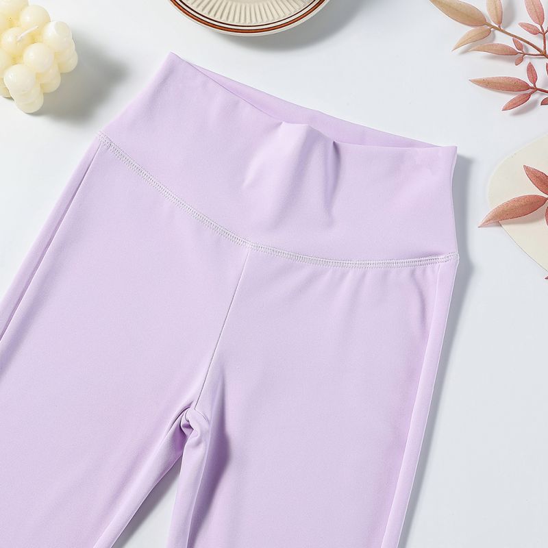 3-14 лет Детские Девочки Однотонные Эластичные Расклешенные Брюки С Завышенной Талией Фитнес Брюки