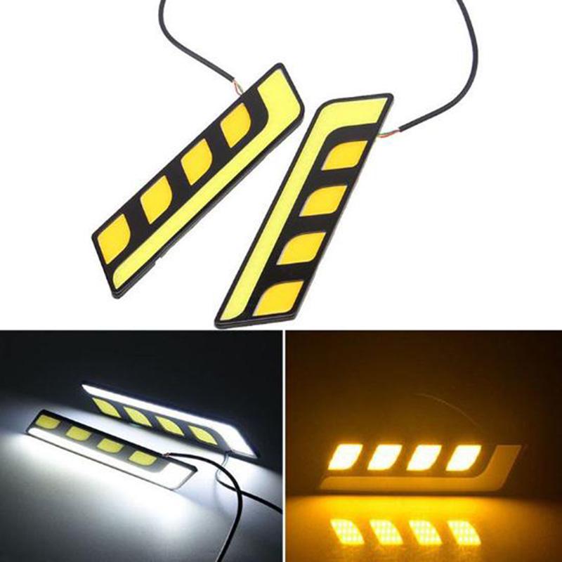 1Pc Led Cob Fog Lamp Car Daytime Running Drl Waterproof With Turn Signal Light