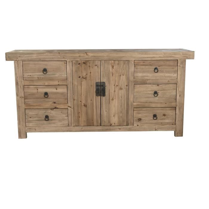 Buffet bas en bois - Naturel - 180 cm - 6 tiroirs - Style classique - Hauteur 85 cm