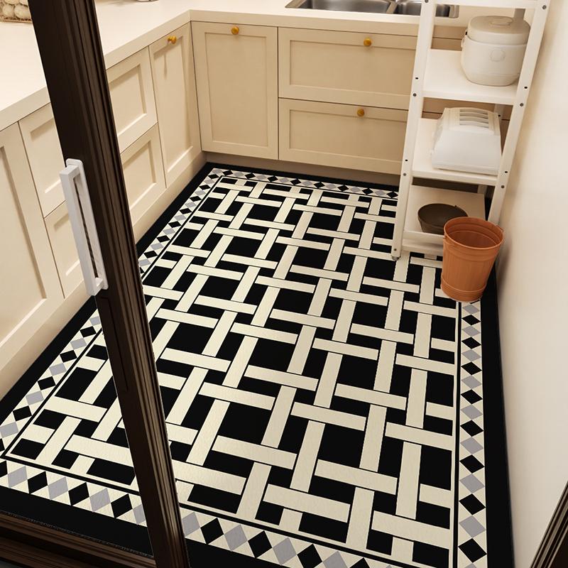 Геометрический узор Кухонный ковер Ретро Цветочный ПВХ Ковры Клетчатый Этнический стиль Коврик для пола Водонепроницаемые Нескользящие коврики Ковер против царапин