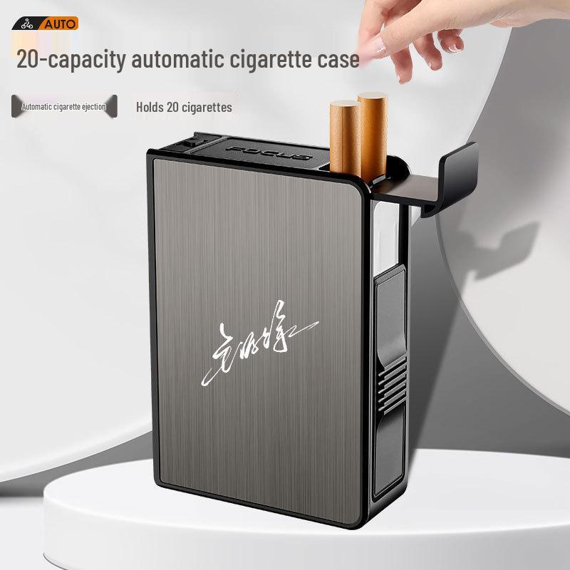 Men's Automatic Pop-Up Metal Cigarette Case - Holds 20 Sticks, Personalized Design, Portable and Creative Gift.