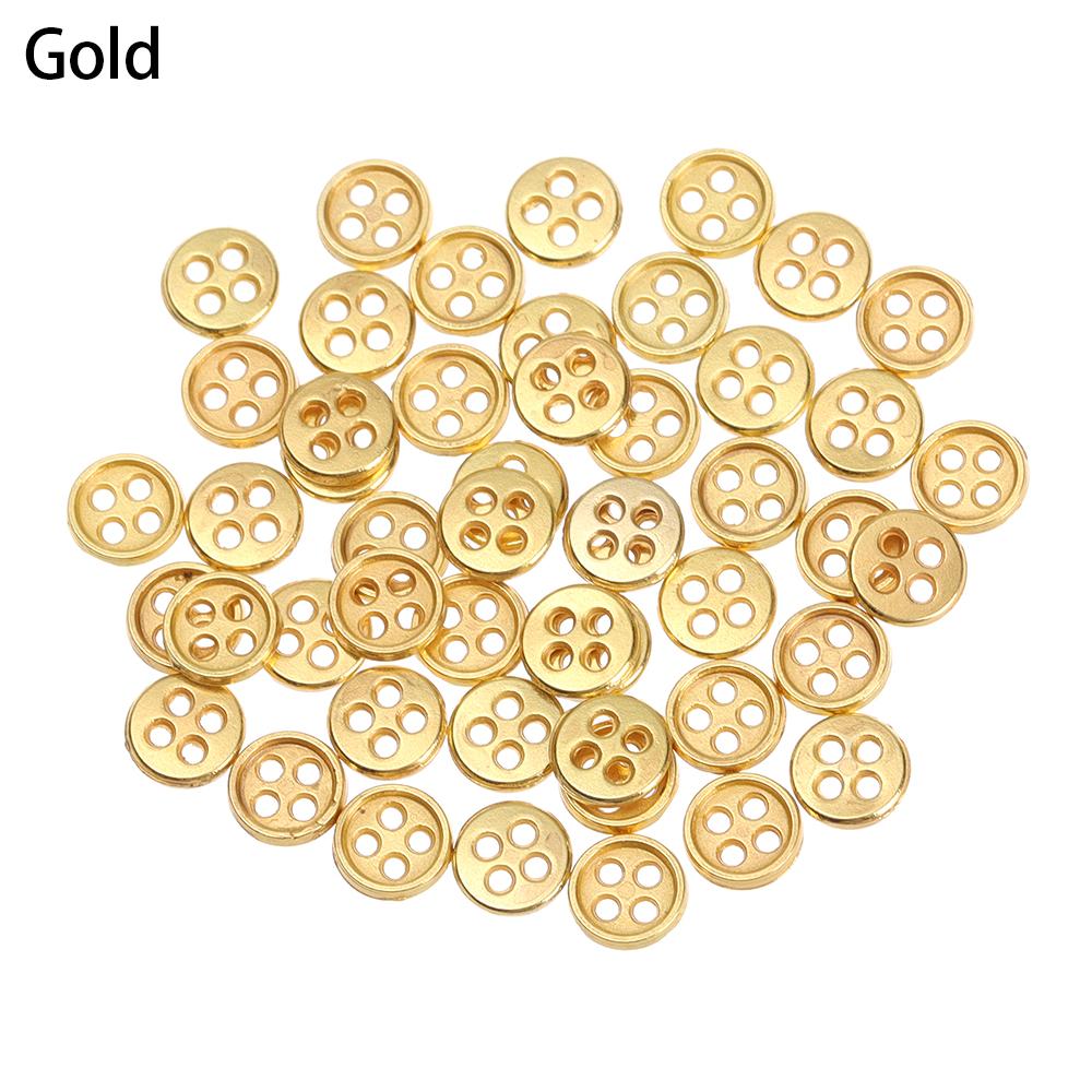 50pcs 6mm Mini Buttons 4 Holes Metal Mixed Color Round Bread Buttons Doll Buttons for DIY Sewing Blyth Doll Clothing