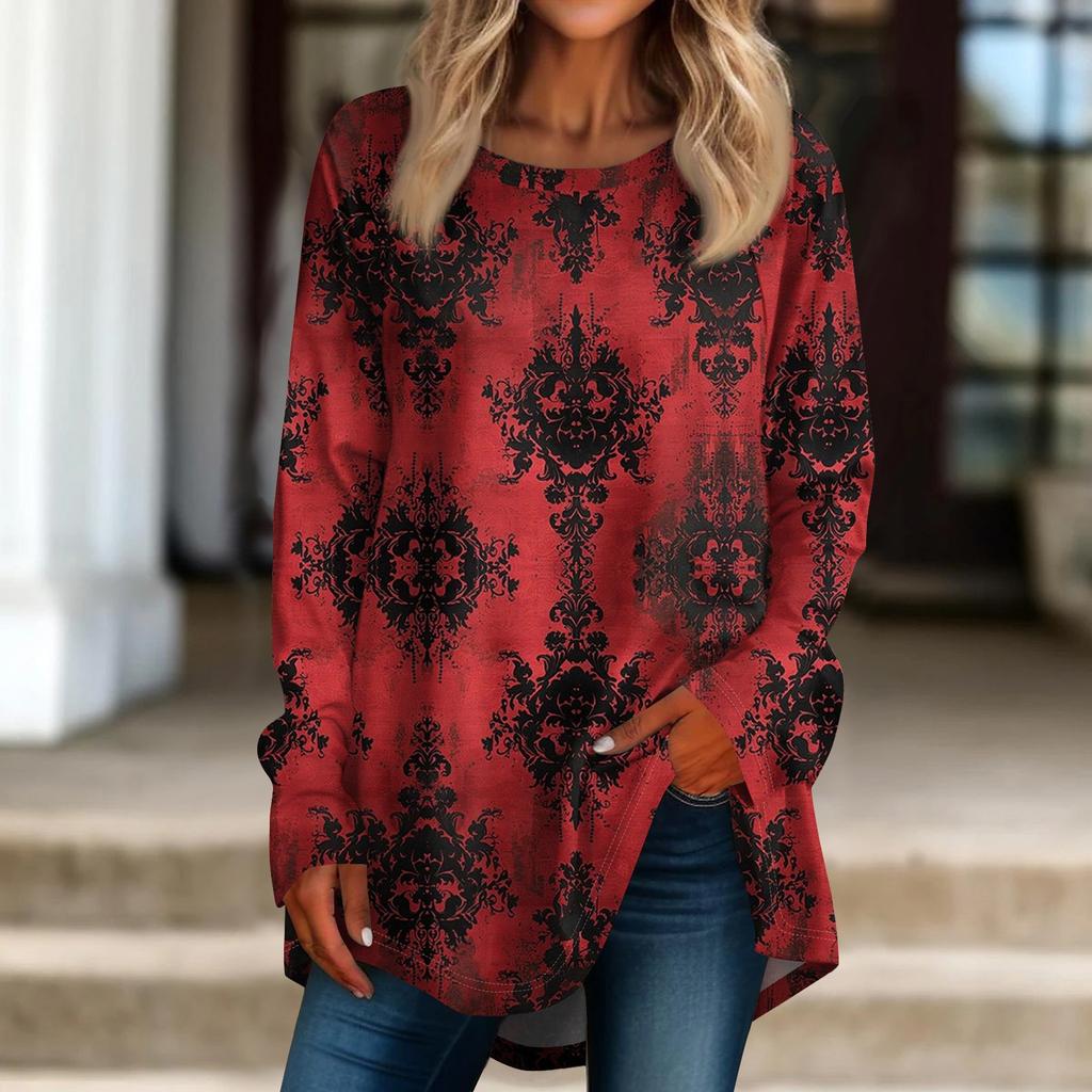 Хэллоуин Женская повседневная футболка больших размеров с длинными рукавами и круглым вырезом в стиле ретро с принтом Топ