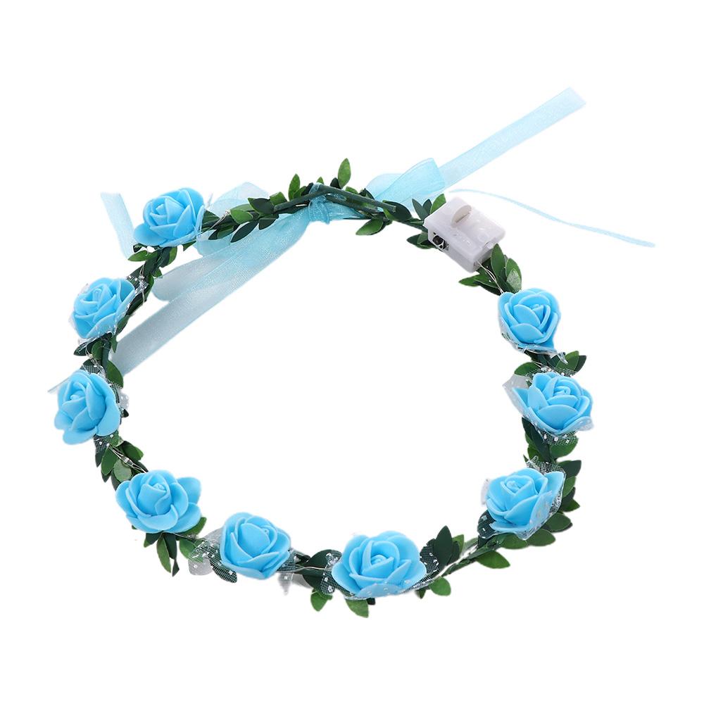 Wedding Rose Flower Women Headwear Crown Flower Headband LED Light Garland Wreath Decoration