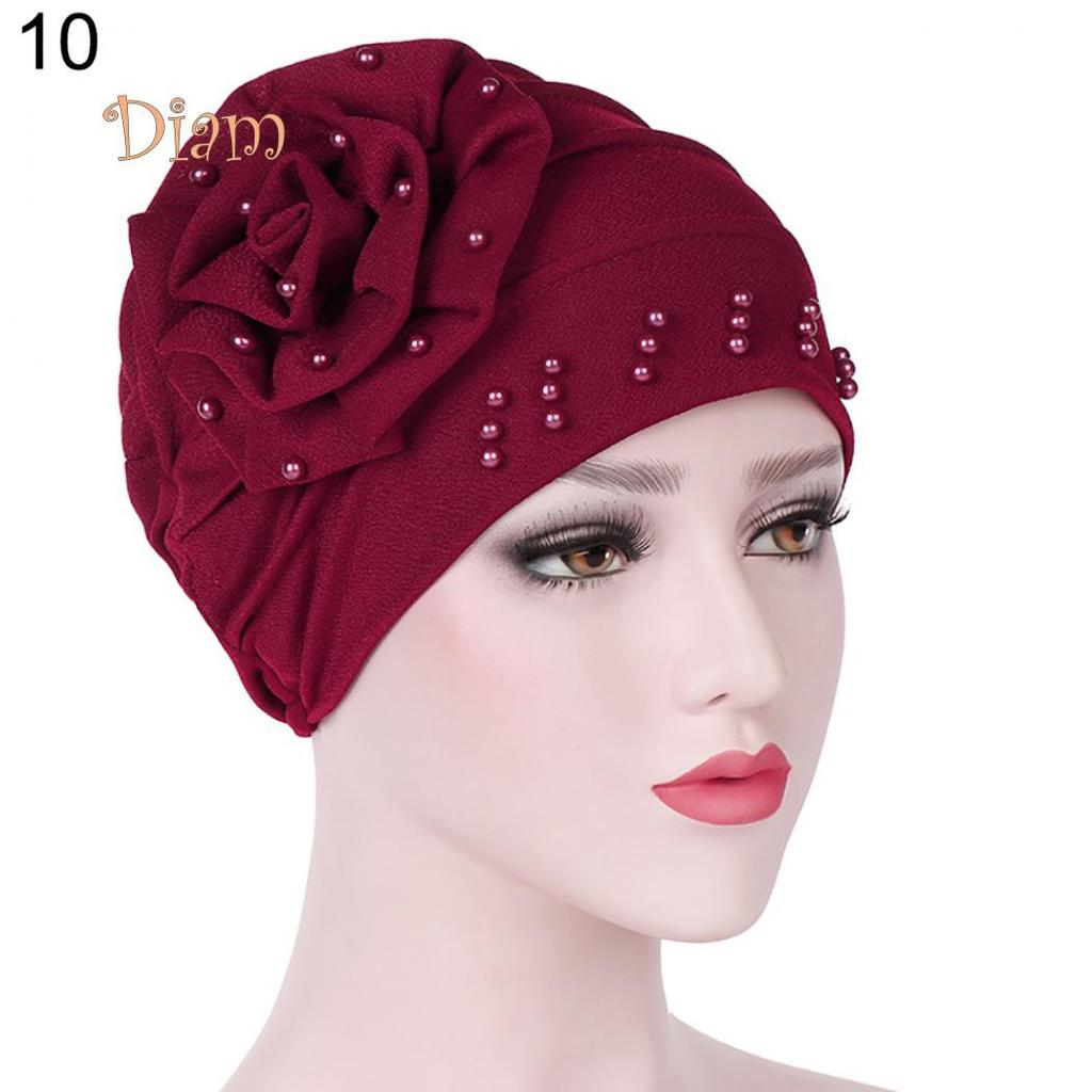 Tenfyer Fashion Flower Floral Beads Women Head Wrap Hat Turban Hijab Gift