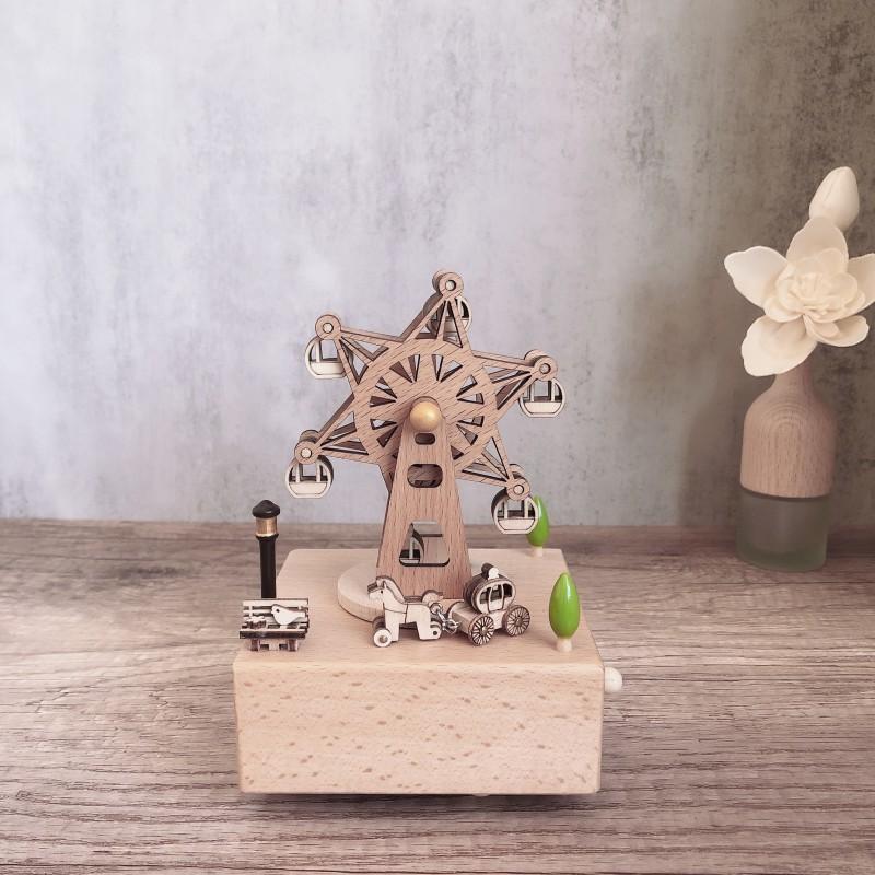 Handmade Wooden Rotating Music Box - Creative Christmas Gift, Desktop Decorative Craft with Musical Mechanism