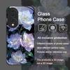 Stylish White Peony Flower Pattern Tempered Glass Phone Case for Huawei Nova 13 12 11 10 SE Mate 70 60 Pro Plus P60 P40 5G Cover