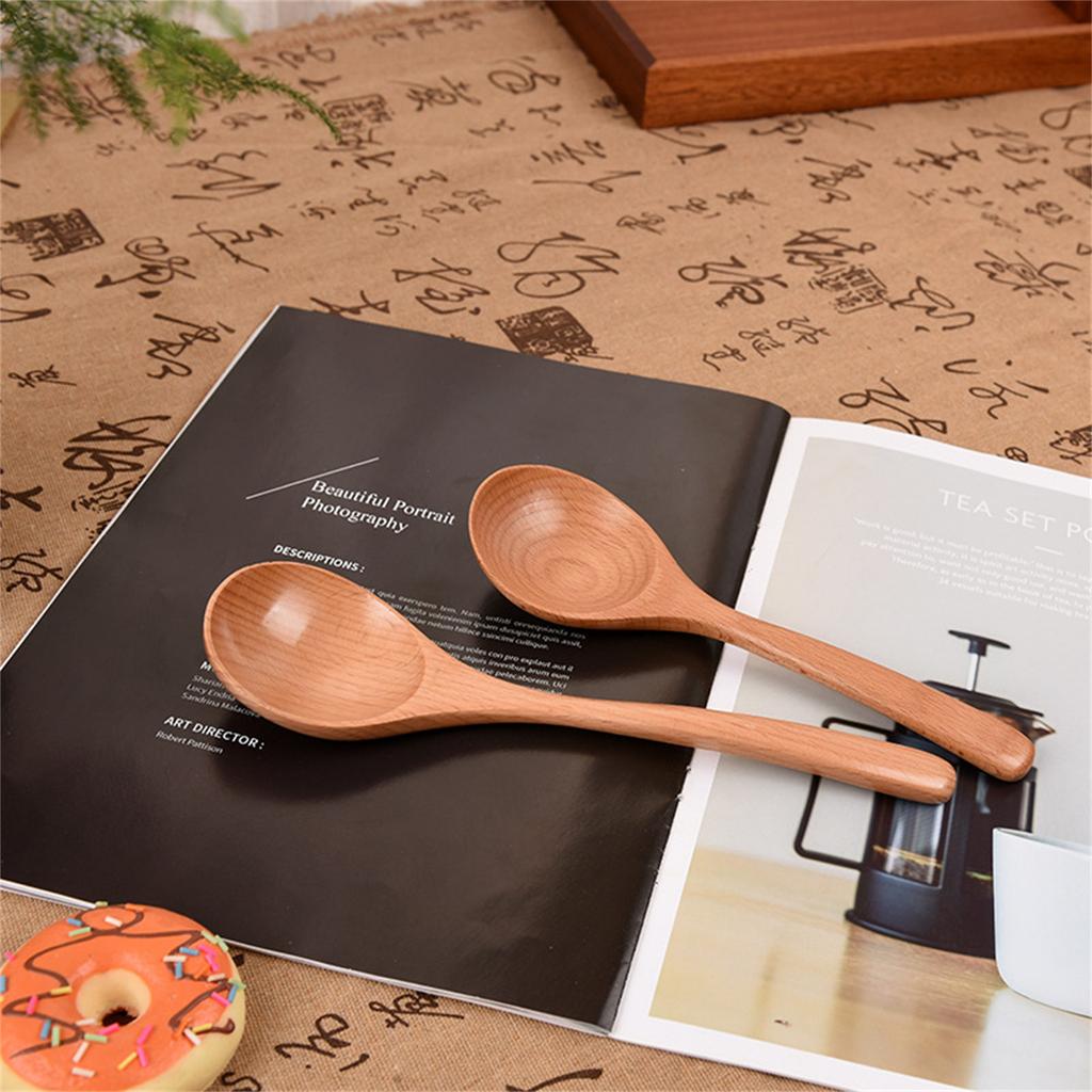Japanese Style Wooden Soup Spoon With Long Handle Kitchen Utensil Practical Tableware For Home Dining Outdoor Use