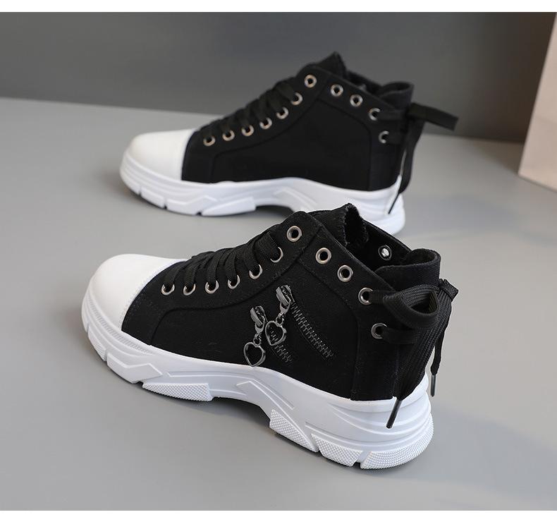 Design Sense High Top Canvas Shoes 2024 Осень Новые универсальные туфли для сноуборда Простая боковая молния Женская дизайнерская обувь