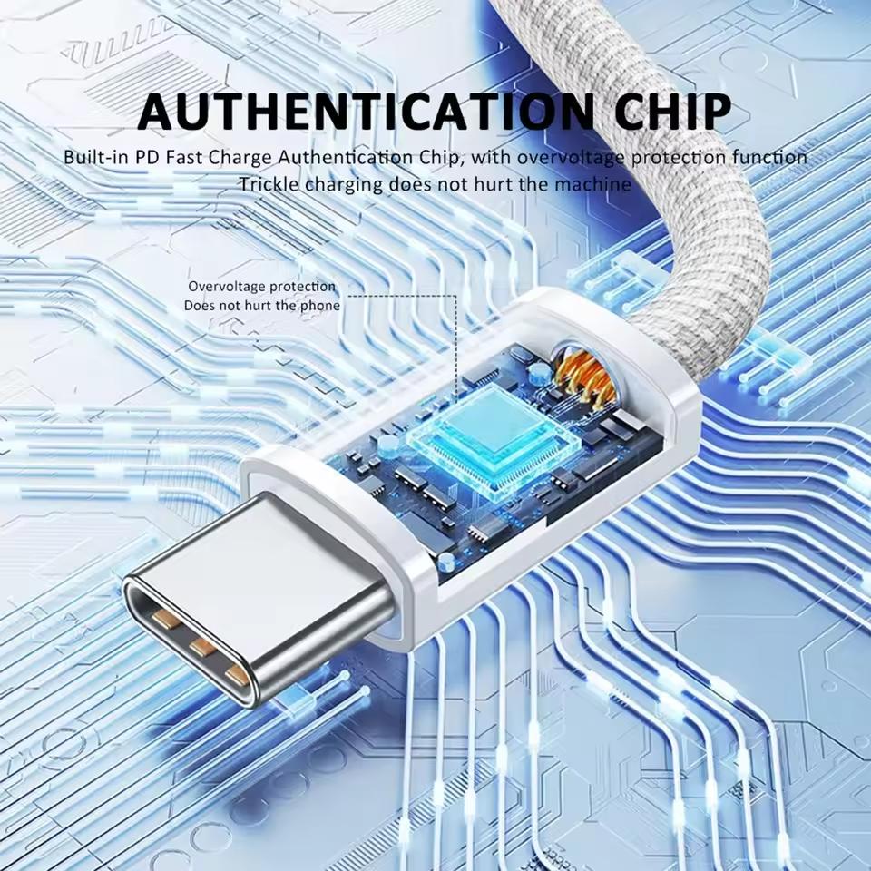 Комплекты для быстрой зарядки PD 30 Вт Зарядное устройство с портом USB C с плетеным кабелем для передачи данных Type-C 1 м / 3,3 фута для iPhone 16 15 Pro ipad Samsung Xiaomi