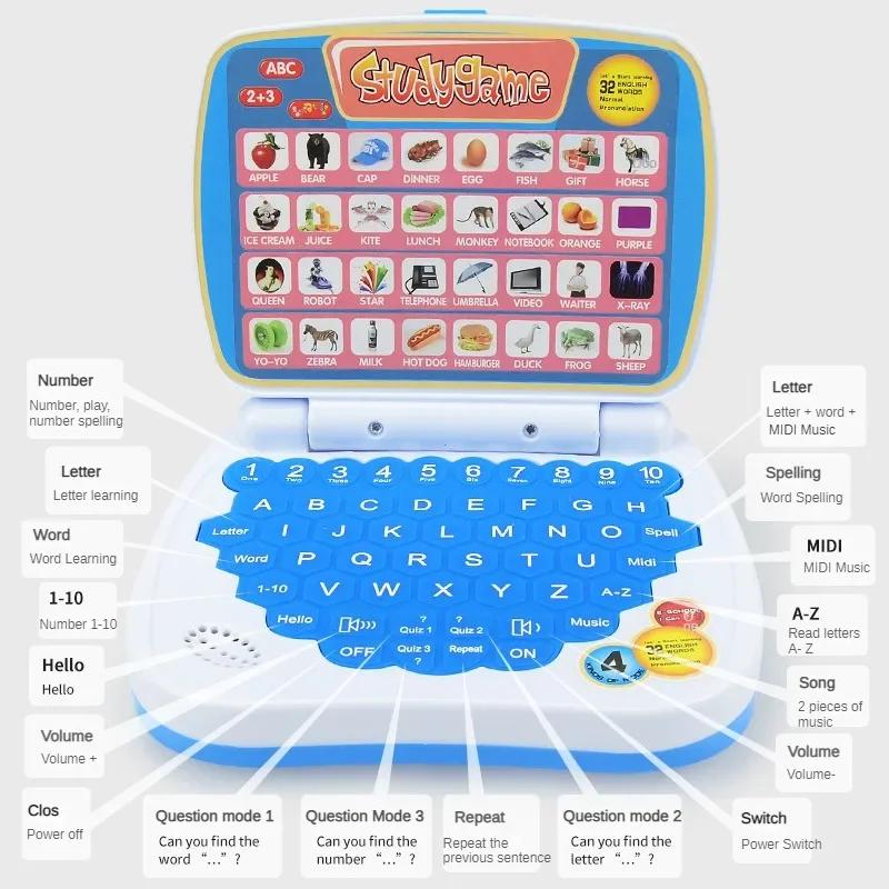 Игрушечный ноутбук для изучения английского языка для детей. Компьютер для мальчиков и девочек. Алфавит. Азбука. Цифры. Слова. Правописание. Математика. Музыка