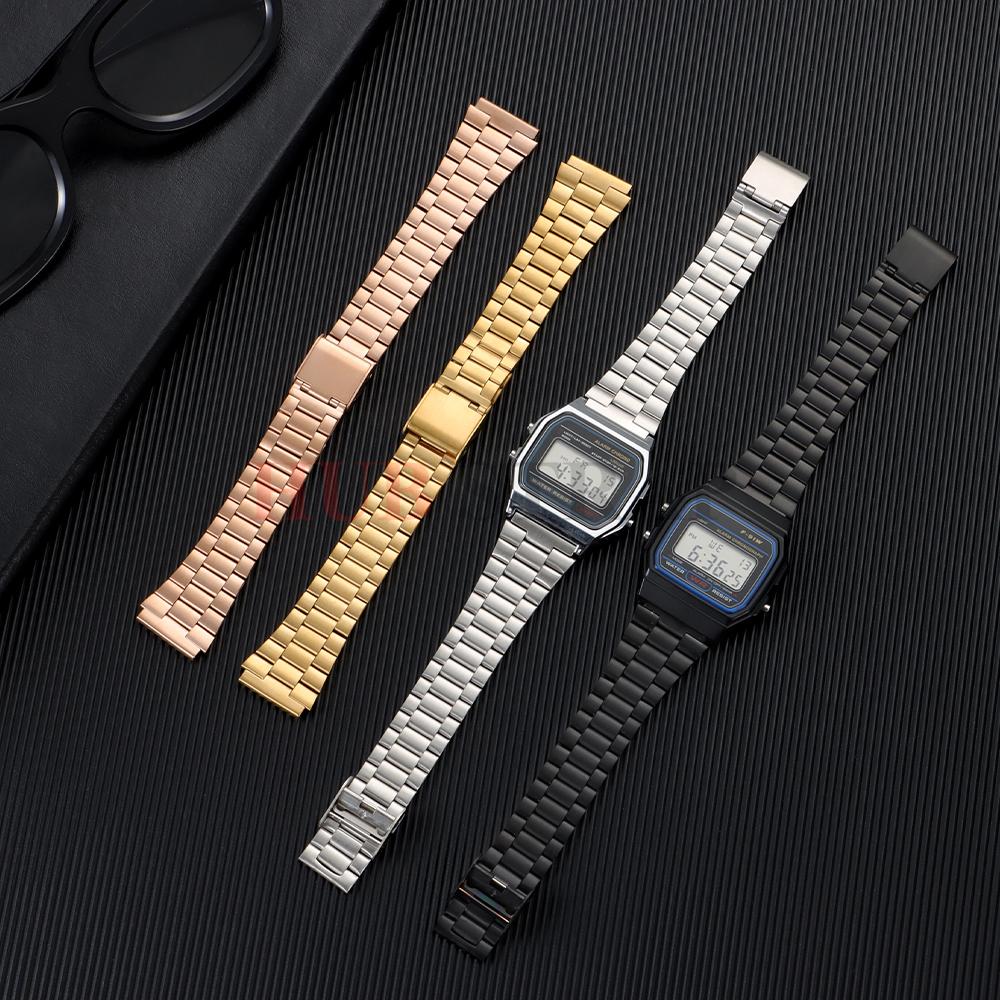 Ультратонкий ремешок для часов из нержавеющей стали для CASIO 18 мм для F91W F84 F105 F108 A158 A168 AE1200/1300 B650 AQ230 Мужской металлический ремешок