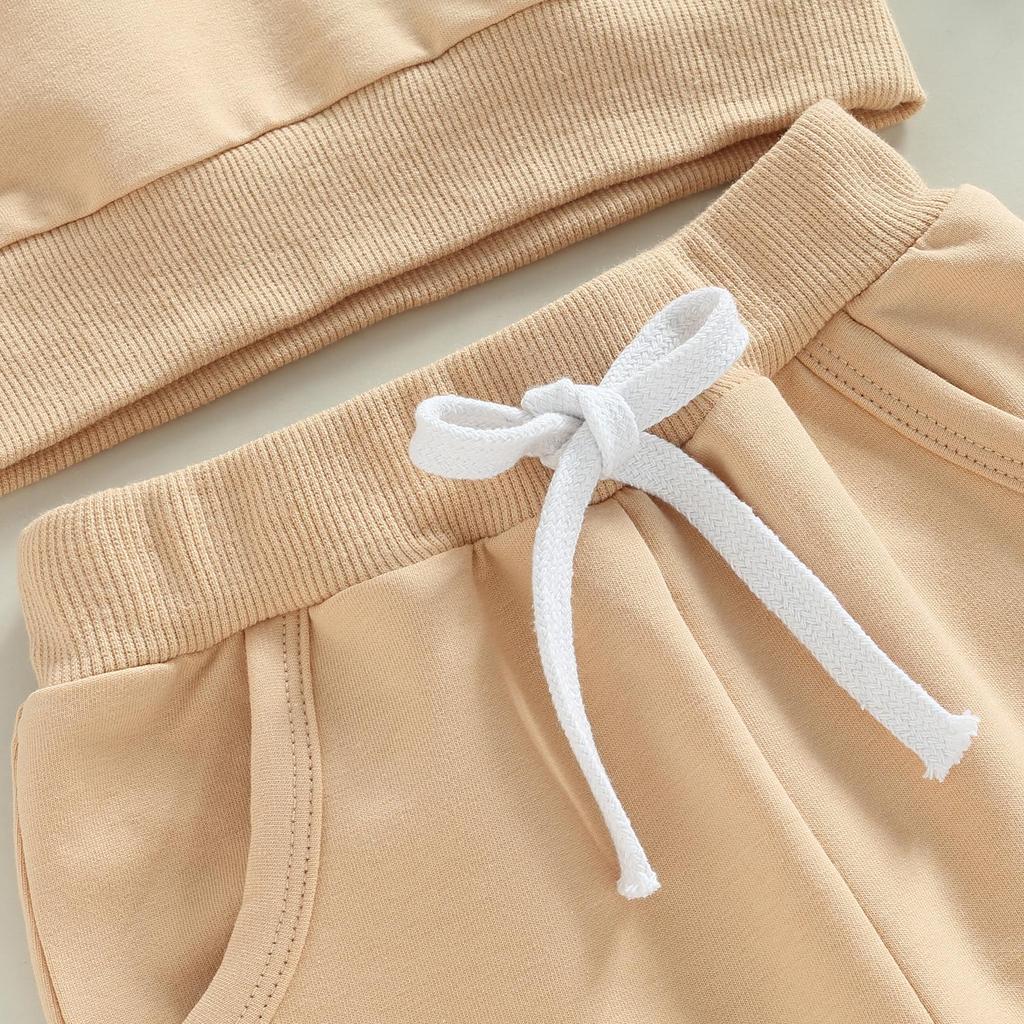 Thorn Tree Infant Baby Boys Clothes Hooded Solid Sweatshirt Top Pocket Elastic Waist Pants 2Pcs Outfits Fall Winter Outfits