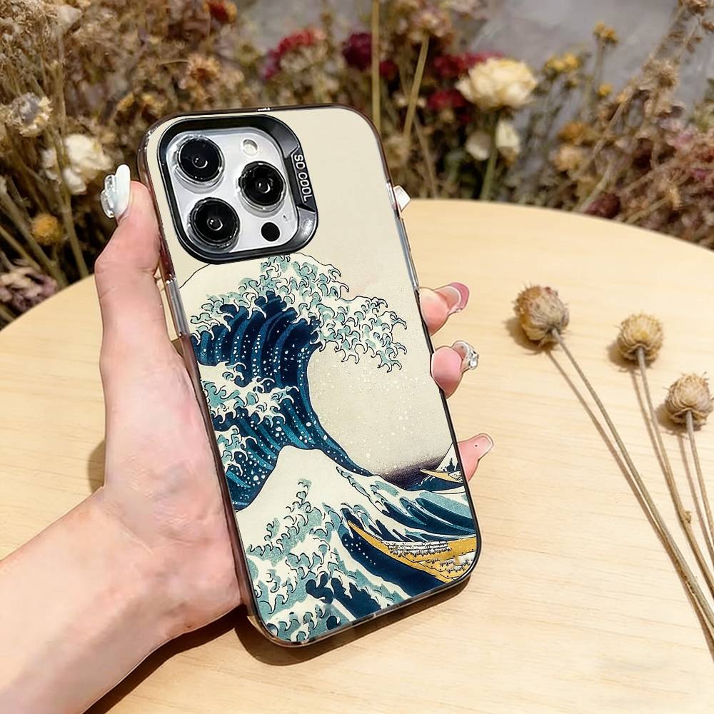 The Great Wave Off Kanagawa Phone Case For iPhone 17,16,15,14,13,12,11 Plus,Pro Max,XS,Colorful Silver Phone case Funda Cover