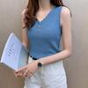 Женская майка на V-образном вырезе из ледяного шелка, черно-белая - Летний вязаный топ без рукавов