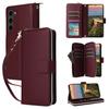 R20 For Samsung Galaxy S23+ Case Zipper Pocket Leather Phone Cover with 9 Card Slots