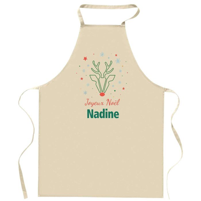 Tablier de cuisine - Joyeux Noël Nadine Cerf - Impression France - Coton résistant - Polyvalent