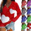 Women's Long Sleeved T-shirt V-neck Valentine's Day Print Casual And Comfortable Top