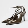 Fashion Sexy Pointed Toe Ankle Straps Buckle Women Pumps Patent Leather Slingbacks High Heels Elegant Party Shoe Stiletto Heeled Sandals