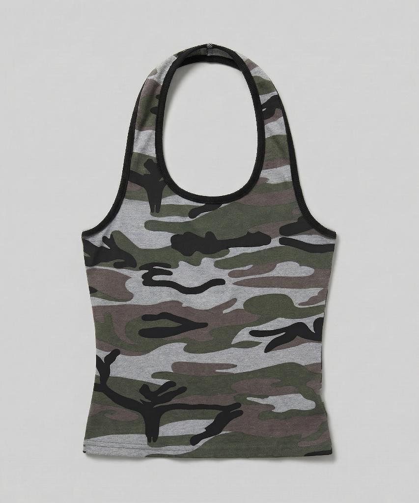 CHICKS Military Camo Slim Halter Neck Sleeveless Beige