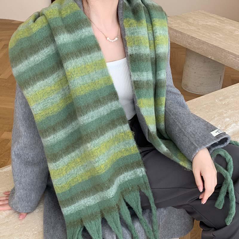 Winter New Scarf Women's Winter Thickened Warm Scarf Colored Plaid Fringed Scarf Shawl Fashionable Outer Cover