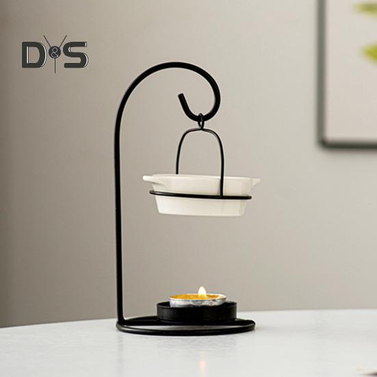 Essential Oil Burner Ceramic Aromatherapy Diffuser Oil Burner with Iron Tea Light Candle Holder Essential Oil Fragrance Diffuser for Bedroom Office