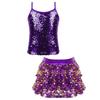 Детский танцевальный наряд из двух предметов для девочек, блестящие топы на бретельках с блестками и многоярусные шорты с юбкой с рюшами, шорты-кюлоты