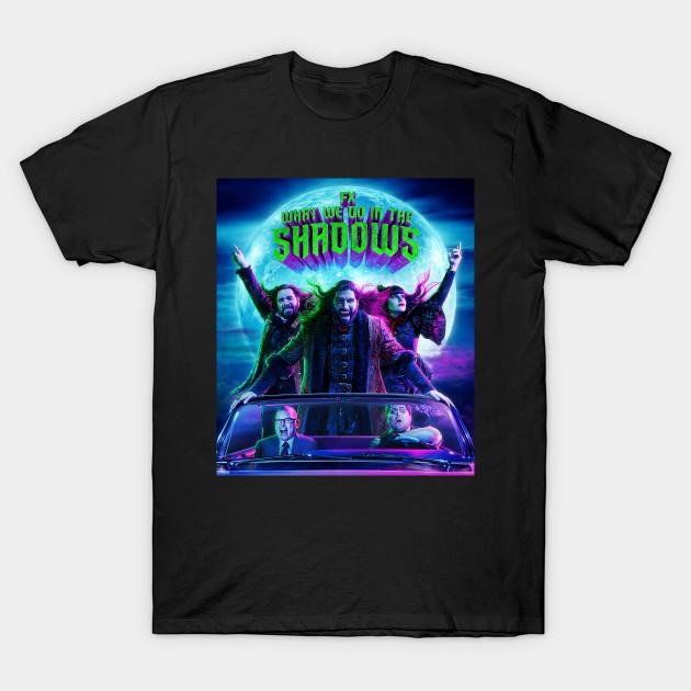 Asian Size Men Black Print T-shirt What We Do In The Shadows Cars No-Cut Heat Transfer Print Cotton Tshirt