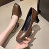 Classic Basic Women's Pump Leather Pleat Design  Spring Elegant Square Toe Chunky Heel Office Women's Dress Work Shoes