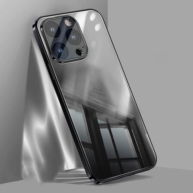 Прозрачный жесткий корпус телефона для iPhone 15 Pro 14 13 Pro Max 12 11 15, роскошная цветная рамка, противоударное стекло, защитный чехол для объектива