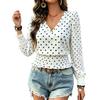 Повседневная блузка с длинным рукавом, V-образным вырезом и горошек
