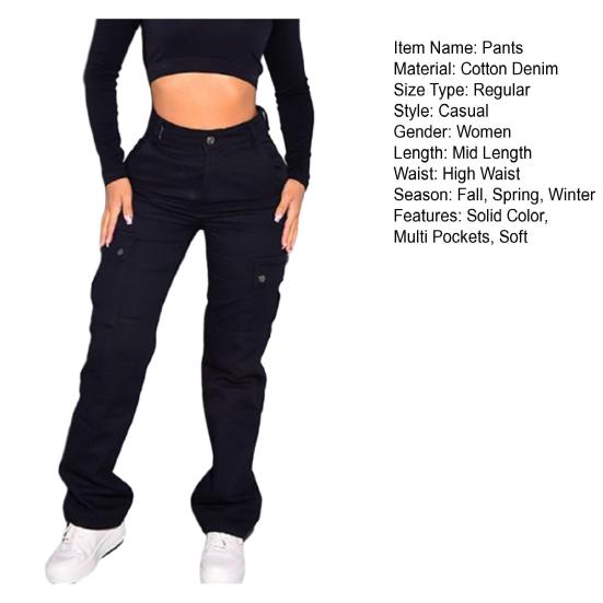 Женские брюки-карго с несколькими карманами и высокой талией, сплошной цвет, мягкие дышащие пуговицы с приподнятым задом и застежкой-молнией, уличная одежда, женские длинные брюки