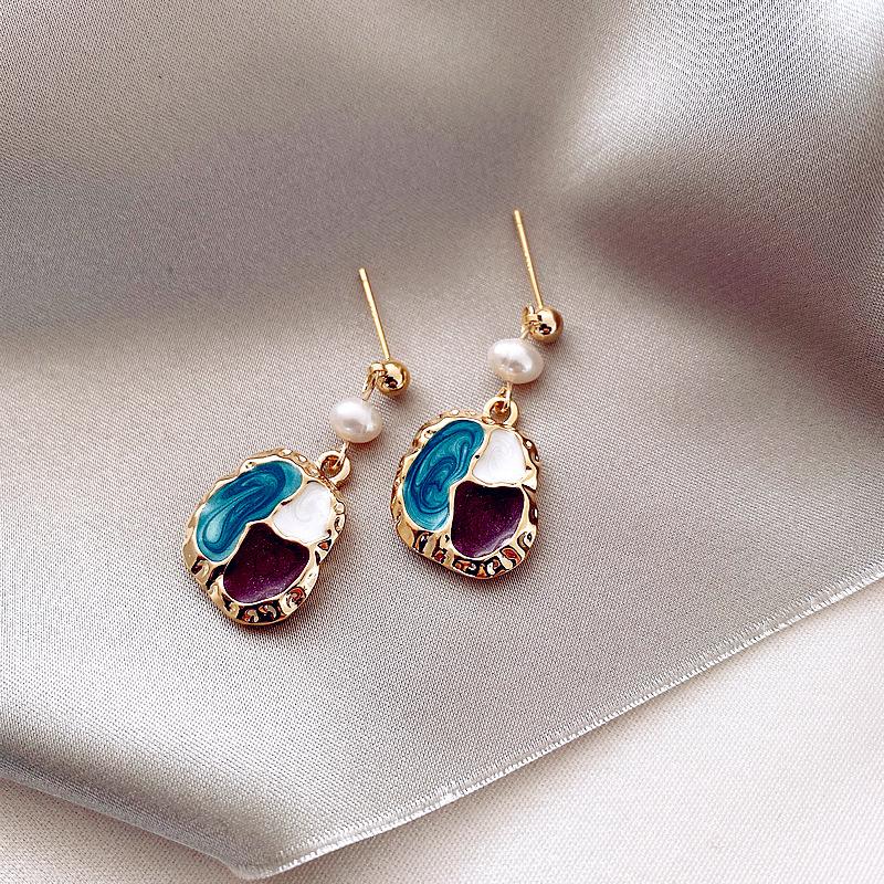 Серьги-гвоздики с неровными масляными вставками, matching по цвету иглы, модный французский литературный стиль, серьги для ушей, барочные серьги из пресноводного жемчуга