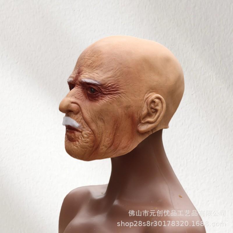 Halloween Latex Old Man Mask Bald White Beard Costume Party Props