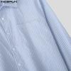 INCERUN S-XXXXXL Men Lapel Neck Long Sleeve Striped Casual Loose Shirts Tops