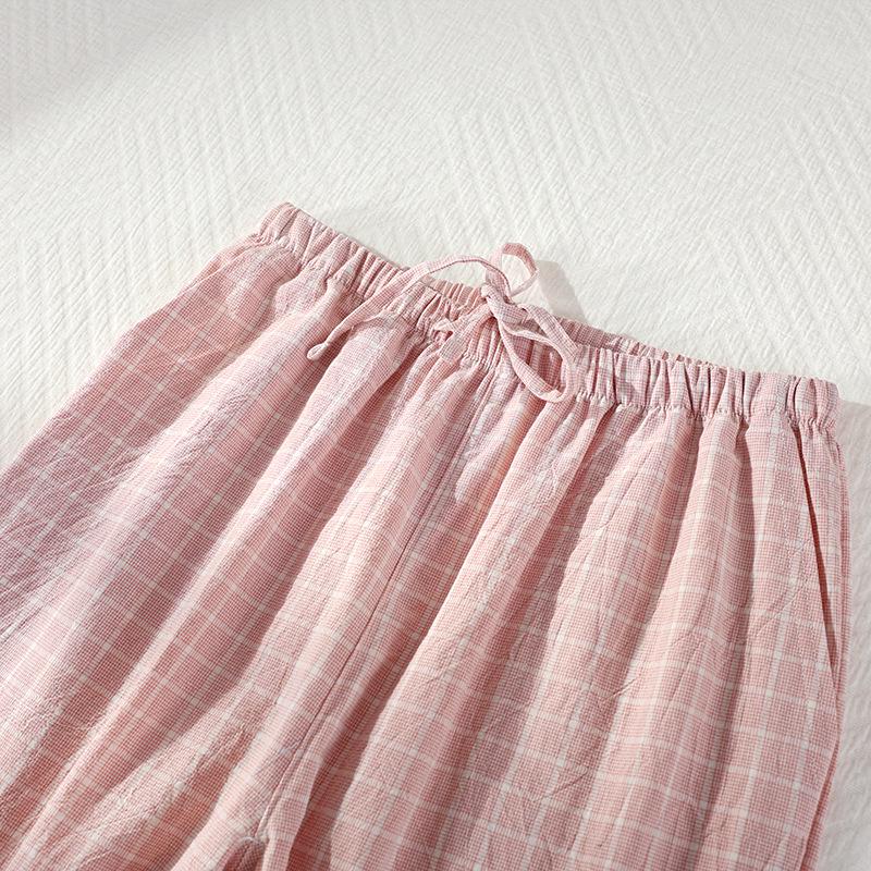 Легкие клетчатые брюки для сна на весну-лето - Унисекс хлопковая пижама для ношения дома и на улице