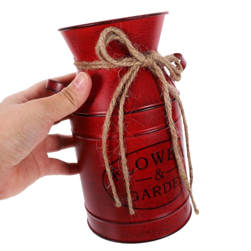 Shabby Chic Metal Flower Vases Farmhouse Decors Antique Milk Can Jugs Pitcher Storage Container For Bathroom Kitchen