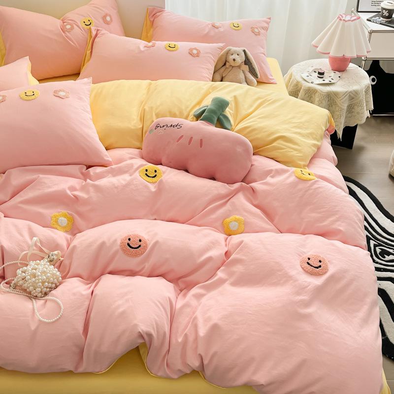 Комплект из четырех предметов из стираного хлопка, простыня, пододеяльник, трехкомпонентный пододеяльник