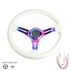 YOMI Universal Black White Car Sport Steering Wheel ABS Material 350mm 14 Inch With Chrome Spokes 6Holes