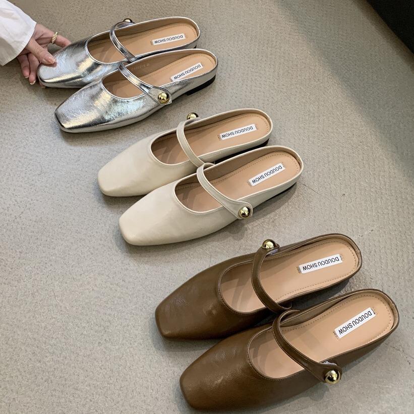 Сумка с плоским дном, тапочки-полуноски, женские крутые тапочки на мягкой подошве, 2024, французские сандалии для улицы, супер огонь, вечерний ветер, нишевая одинарная обувь