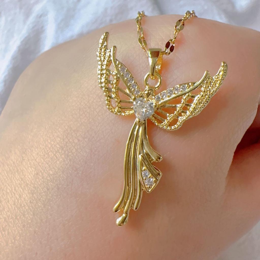 Angel Wing Pendant Necklace, European Style Fashion Titanium Steel Chain